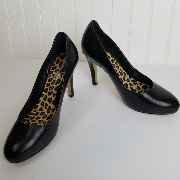 Franco Sarto Warren Black Round Toe Heels Leaopard - Picture 8 of 8
